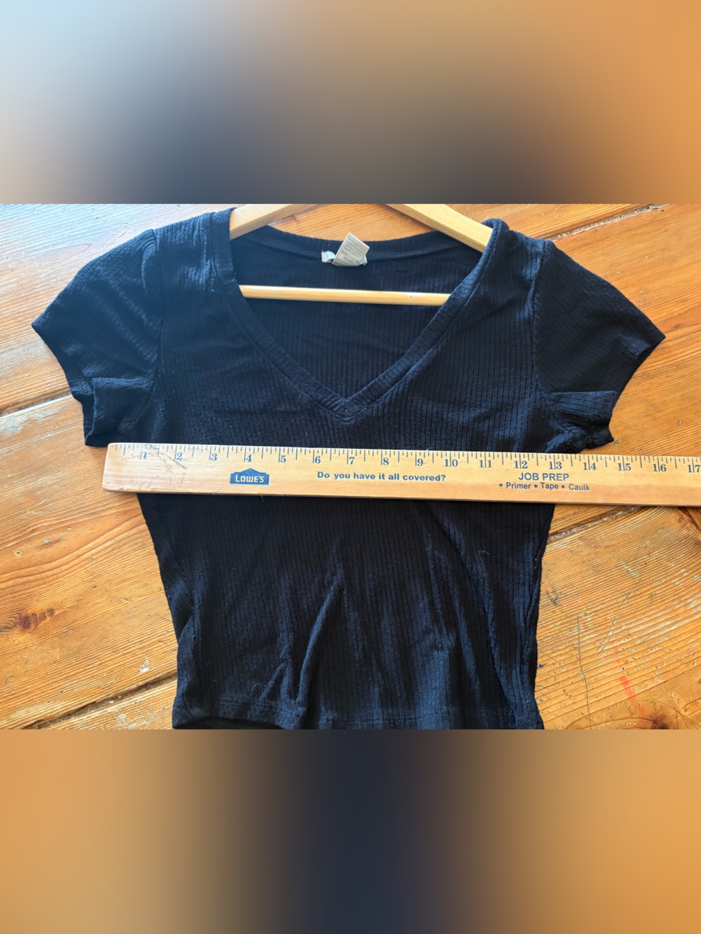 Bozzolo Black Ribbed Crop Top Small V Neck Short Sleeve Stretch - Picture 4 of 5